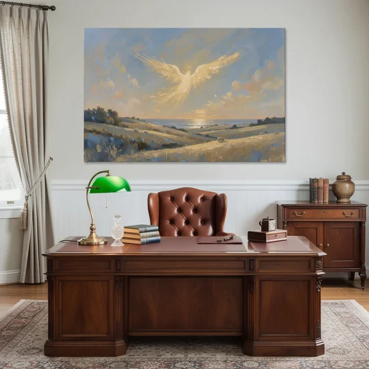 Christmas Angel Painting Over the Pastures - Canvas Wall Art - Office - 60x40