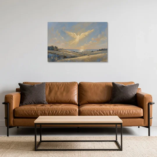 Christmas Angel Painting Over the Pastures - Canvas Wall Art - Sofa - 36x24