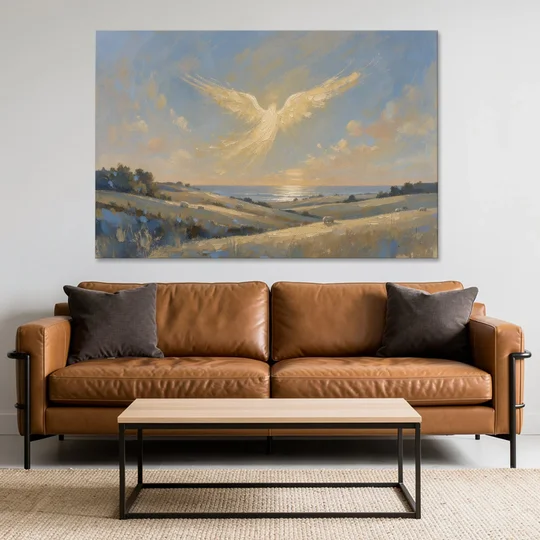 Christmas Angel Painting Over the Pastures - Canvas Wall Art - Sofa - 60x40