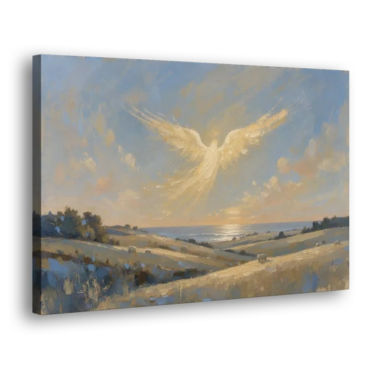 Christmas Angel Painting Over the Pastures - Canvas Wall Art - Side
