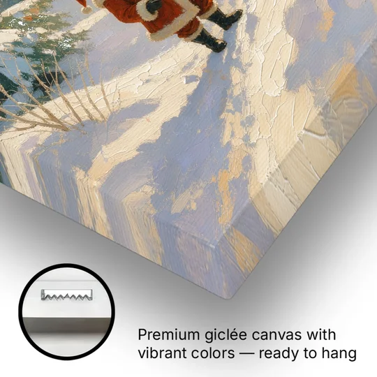 Christmas Art Prints Santa on the Sunlit Path - Canvas Wall Art - Gallery Wrap Corner
