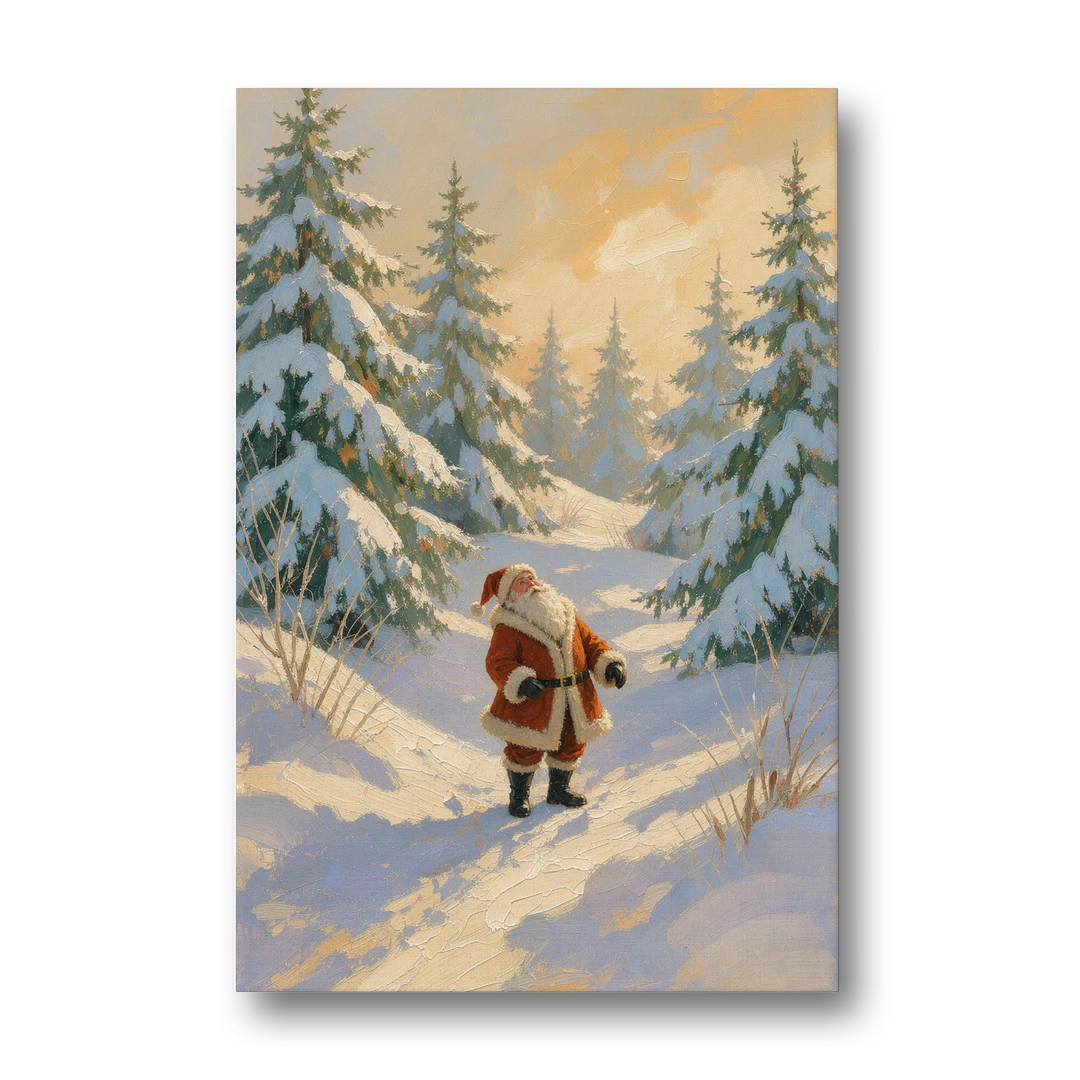 Christmas Art Prints Santa on the Sunlit Path - Canvas Wall Art - Front