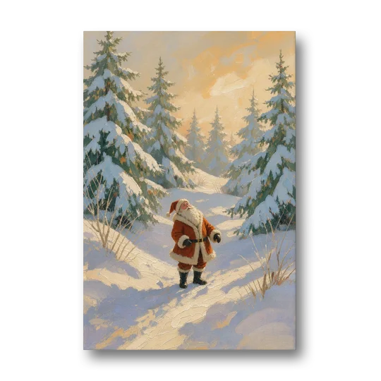 Christmas Art Prints Santa on the Sunlit Path - Canvas Wall Art - Front
