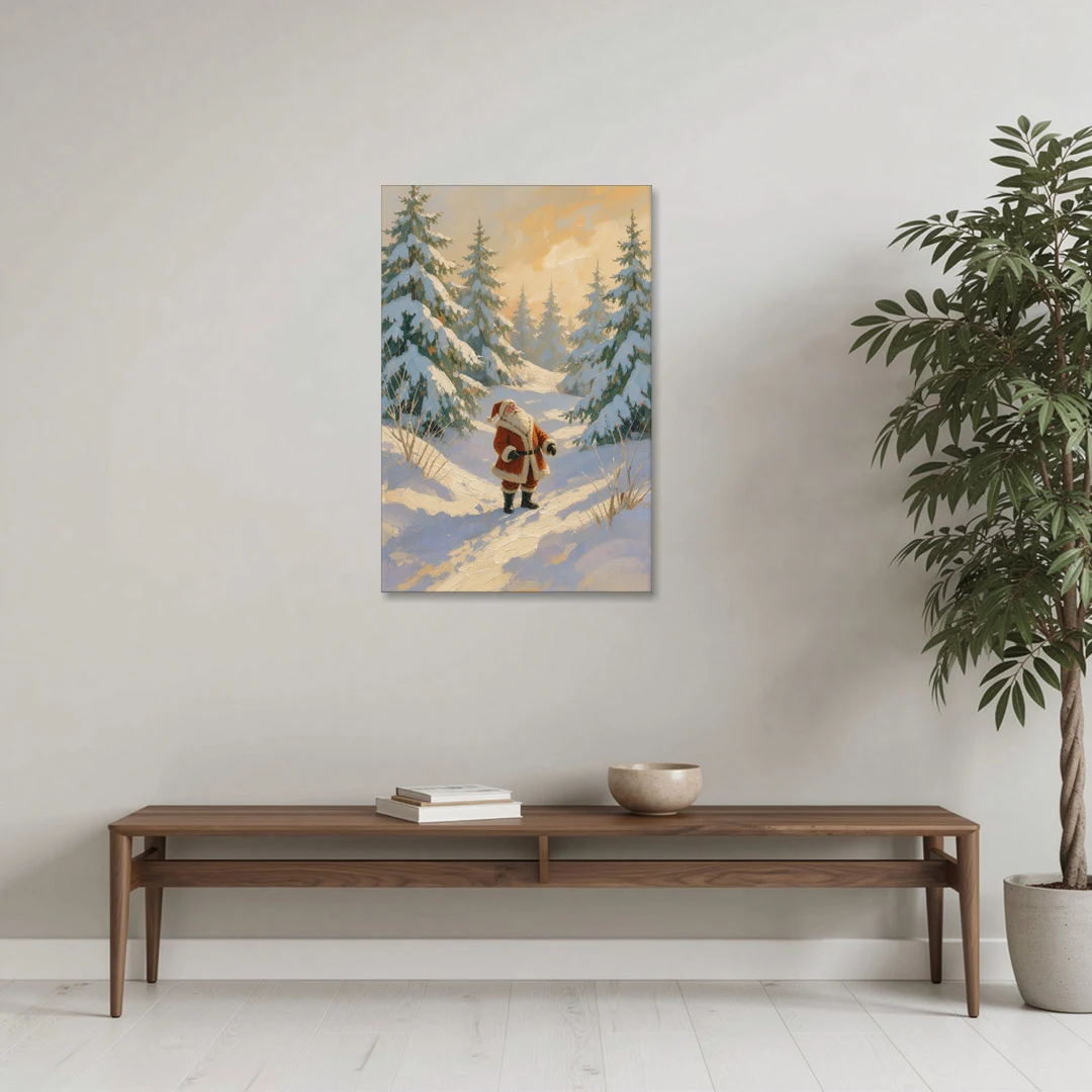 Christmas Art Prints Santa on the Sunlit Path - Canvas Wall Art - Coffee Table - 24x36