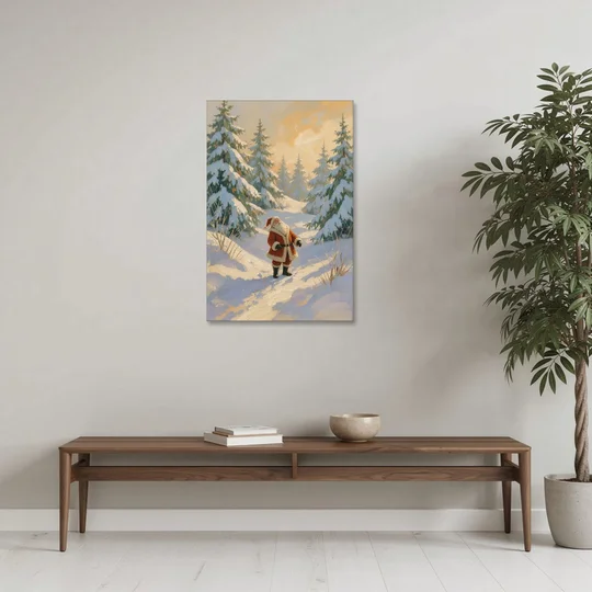 Christmas Art Prints Santa on the Sunlit Path - Canvas Wall Art - Coffee Table - 24x36