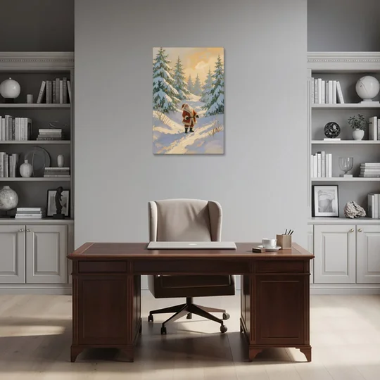 Christmas Art Prints Santa on the Sunlit Path - Canvas Wall Art - Office - 24x36