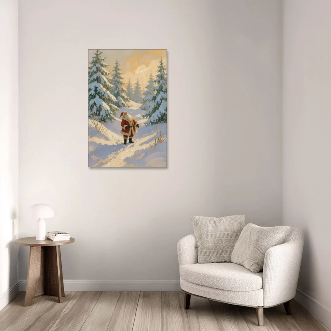 Christmas Art Prints Santa on the Sunlit Path - Canvas Wall Art - Sofa - 24x36