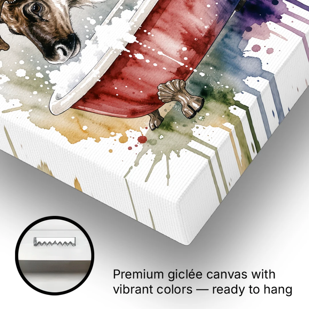 Christmas Bathroom Wall Art Reindeer Sniffing the Bubbles - Canvas Wall Art - Gallery Wrap Corner