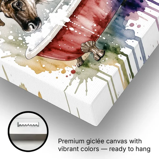 Christmas Bathroom Wall Art Reindeer Sniffing the Bubbles - Canvas Wall Art - Gallery Wrap Corner