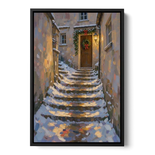 Christmas Canvas Prints Stone Steps to the Lantern - Black Framed Canvas Wall Art - Front