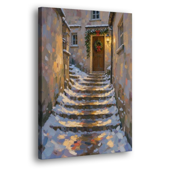 Christmas Canvas Prints Stone Steps to the Lantern - Canvas Wall Art - Side