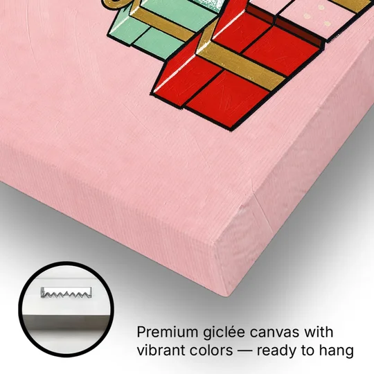 Christmas Canvas Wall Art Tower of Wrapped Presents - Canvas Wall Art - Gallery Wrap Corner