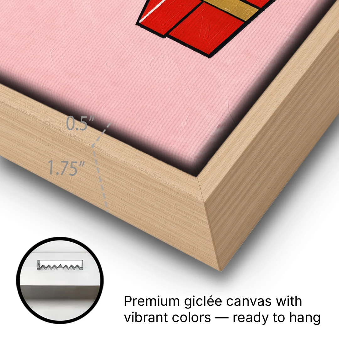 Christmas Canvas Wall Art Tower of Wrapped Presents - Oak Framed Canvas Wall Art - Gallery Wrap Corner