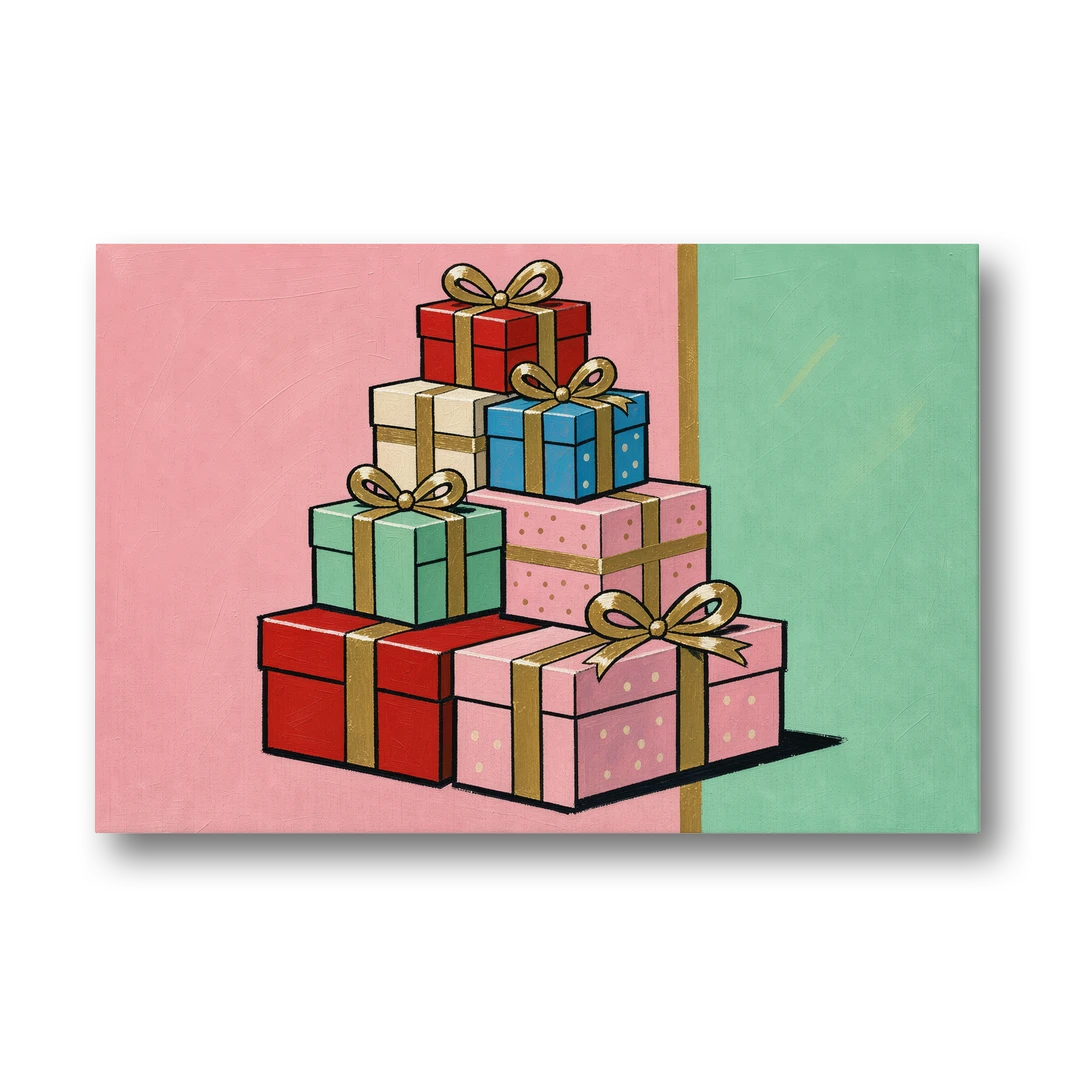 Christmas Canvas Wall Art Tower of Wrapped Presents - Canvas Wall Art - Front