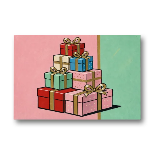 Christmas Canvas Wall Art Tower of Wrapped Presents - Canvas Wall Art - Front