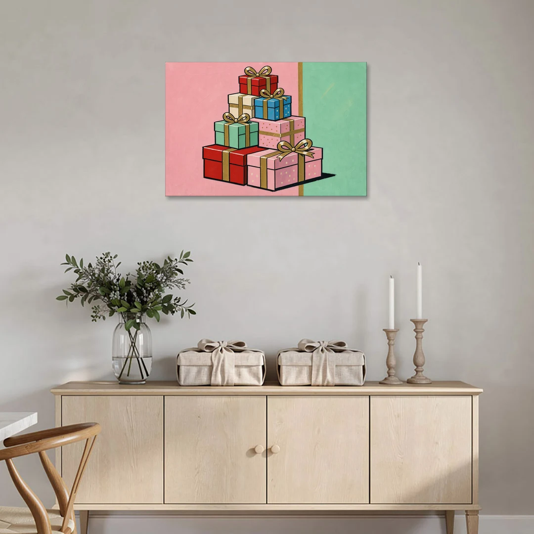 Christmas Canvas Wall Art Tower of Wrapped Presents - Canvas Wall Art - Coffee Table - 36x24
