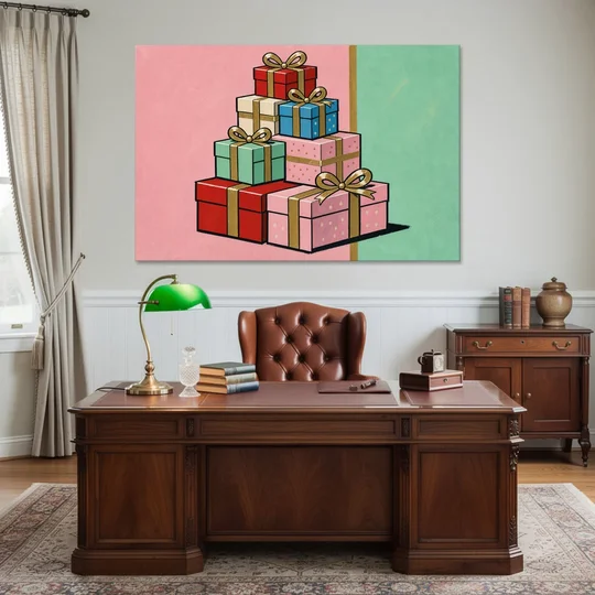 Christmas Canvas Wall Art Tower of Wrapped Presents - Canvas Wall Art - Office - 60x40