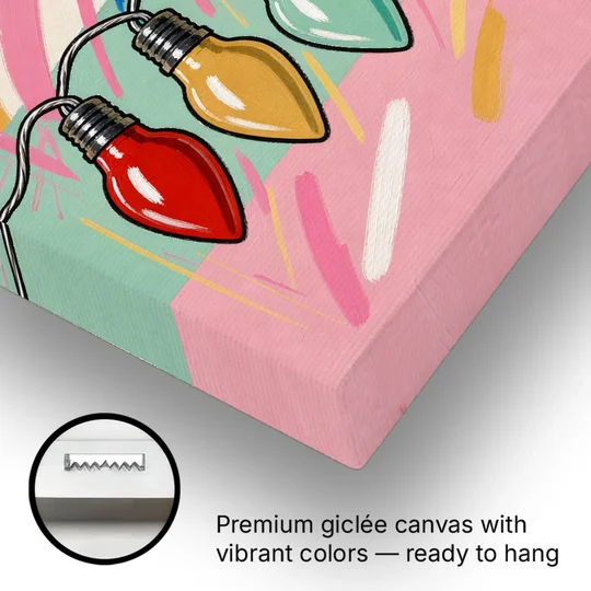 Christmas Gallery Wall Art with Swooping C9 Bulbs - Canvas Wall Art - Gallery Wrap Corner