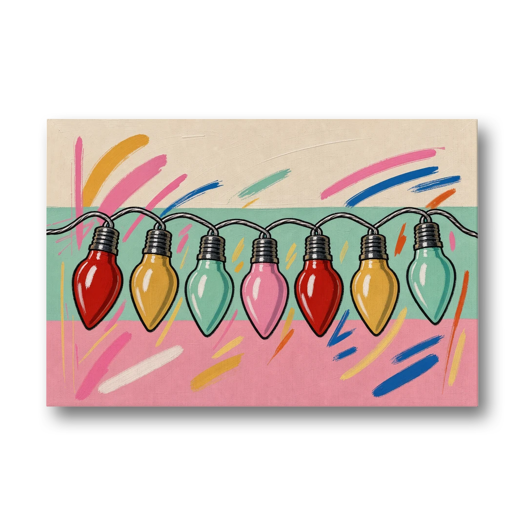 Christmas Gallery Wall Art with Swooping C9 Bulbs - Canvas Wall Art - Front