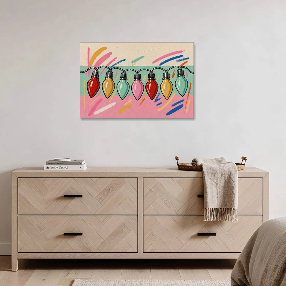 Christmas Gallery Wall Art with Swooping C9 Bulbs - Canvas Wall Art - Coffee Table - 36x24