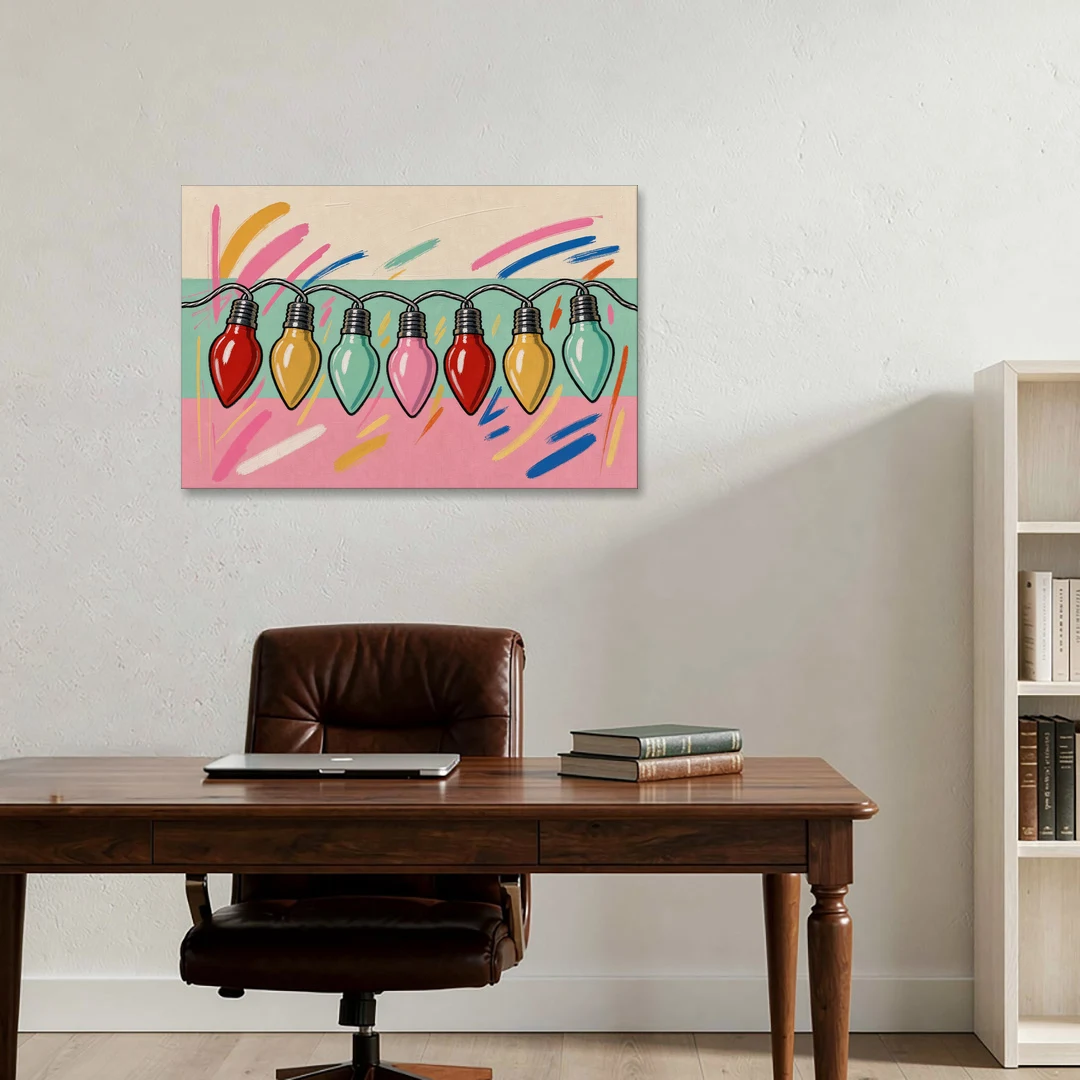 Christmas Gallery Wall Art with Swooping C9 Bulbs - Canvas Wall Art - Office - 36x24
