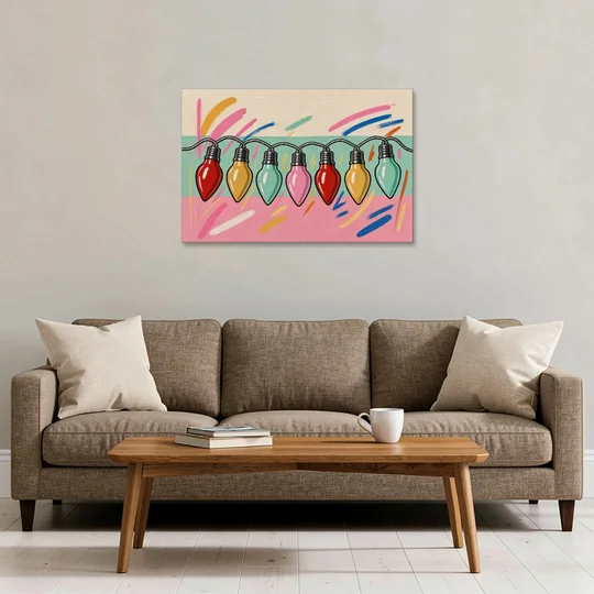 Christmas Gallery Wall Art with Swooping C9 Bulbs - Canvas Wall Art - Sofa - 36x24