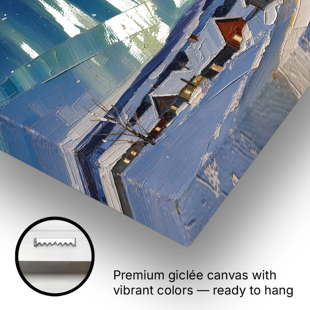 Christmas Landscape Painting Under Northern Lights - Canvas Wall Art - Gallery Wrap Corner