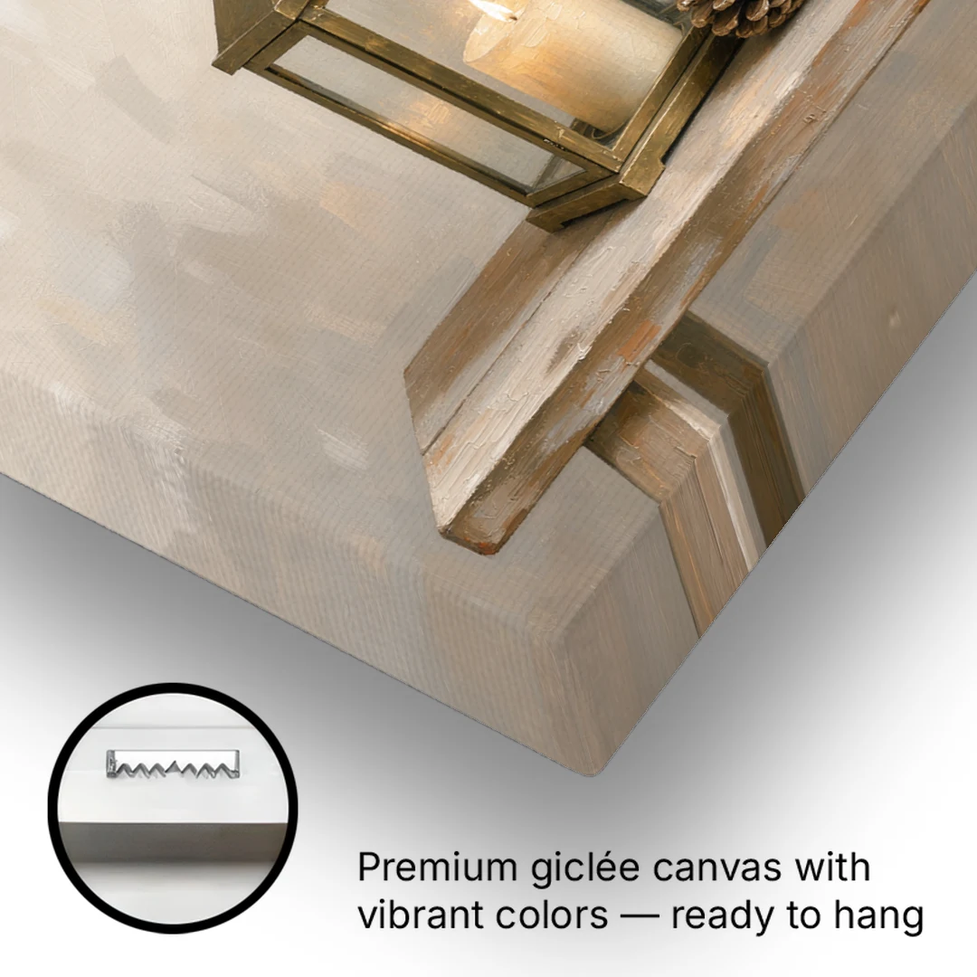 Christmas Lantern Painting with Cocoa and Poinsettia - Canvas Wall Art - Gallery Wrap Corner
