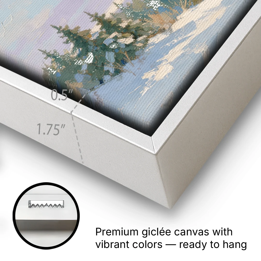 Christmas Moon Painting with Sleigh Silhouette - White Framed Canvas Wall Art - Gallery Wrap Corner