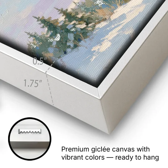 Christmas Moon Painting with Sleigh Silhouette - White Framed Canvas Wall Art - Gallery Wrap Corner