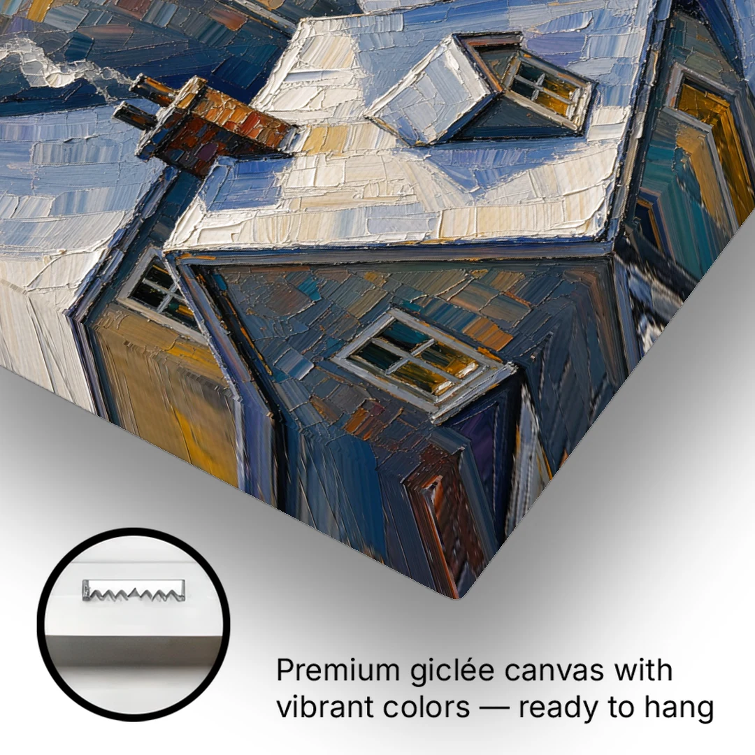 Christmas Moonlit Rooftops and Chimneys for the Mantel - Canvas Wall Art - Gallery Wrap Corner