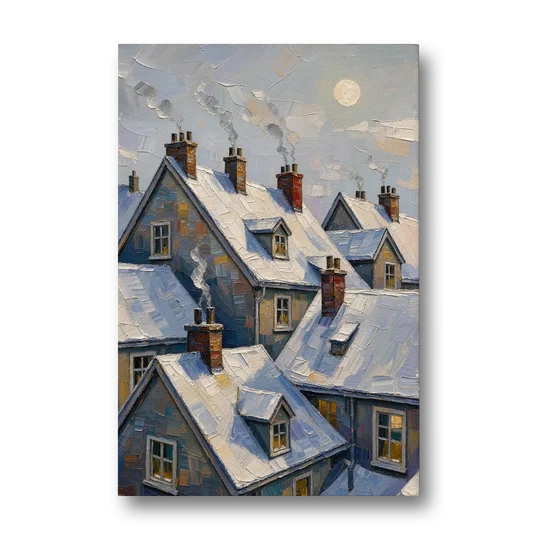 Christmas Moonlit Rooftops and Chimneys for the Mantel - Canvas Wall Art - Front