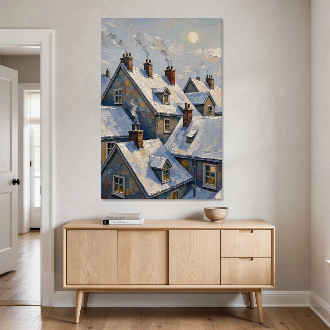 Christmas Moonlit Rooftops and Chimneys for the Mantel - Canvas Wall Art - Coffee Table - 40x60