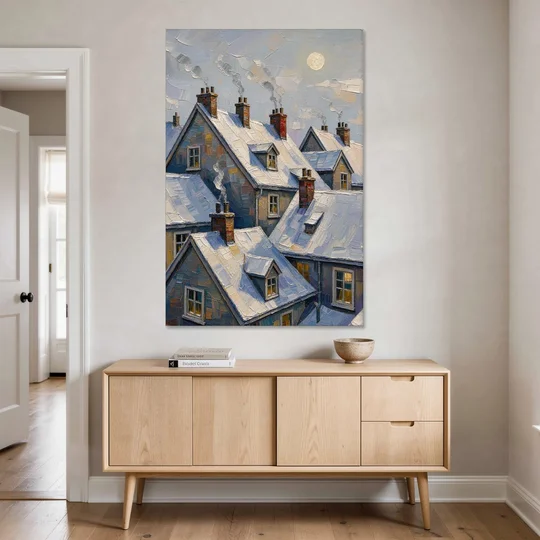 Christmas Moonlit Rooftops and Chimneys for the Mantel - Canvas Wall Art - Coffee Table - 40x60