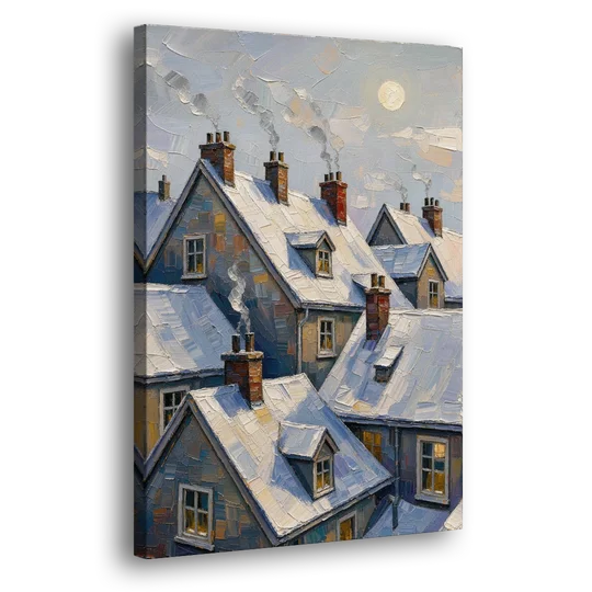 Christmas Moonlit Rooftops and Chimneys for the Mantel - Canvas Wall Art - Side