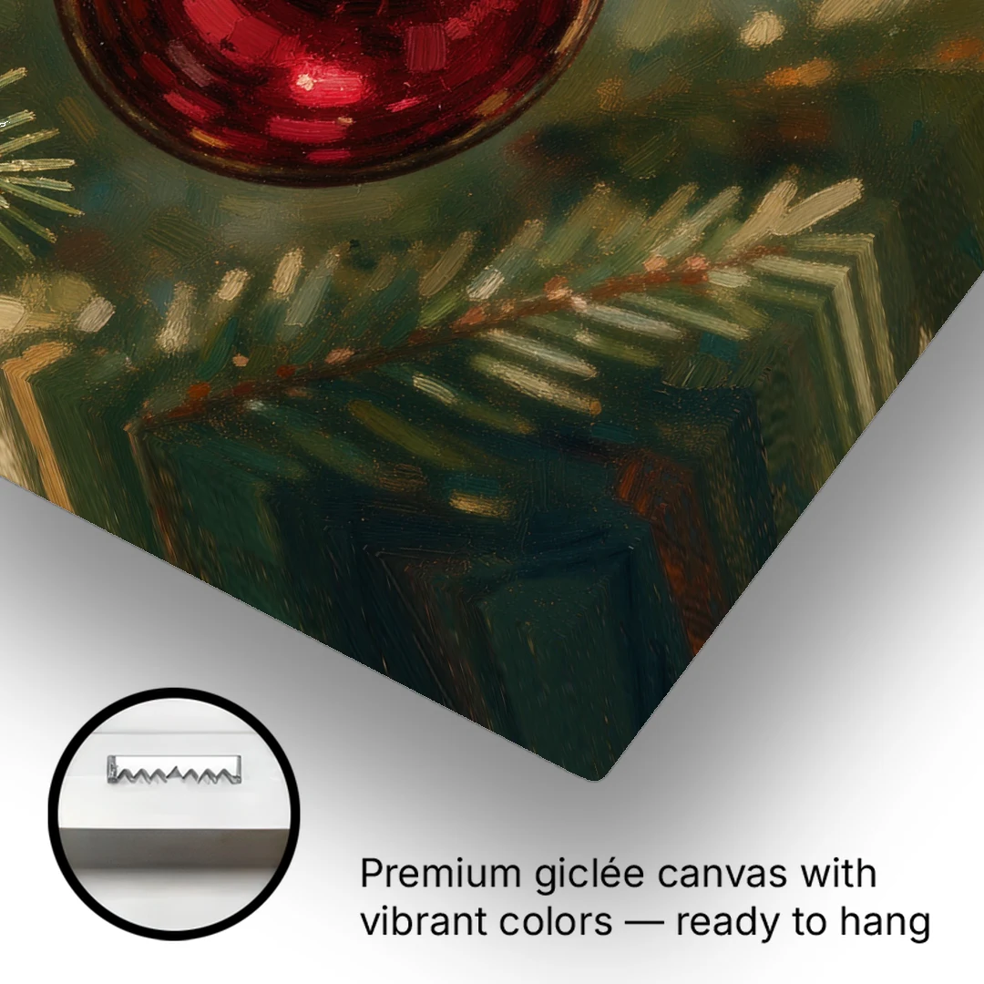 Christmas Oil Painting of a Cranberry Glass Bauble - Canvas Wall Art - Gallery Wrap Corner