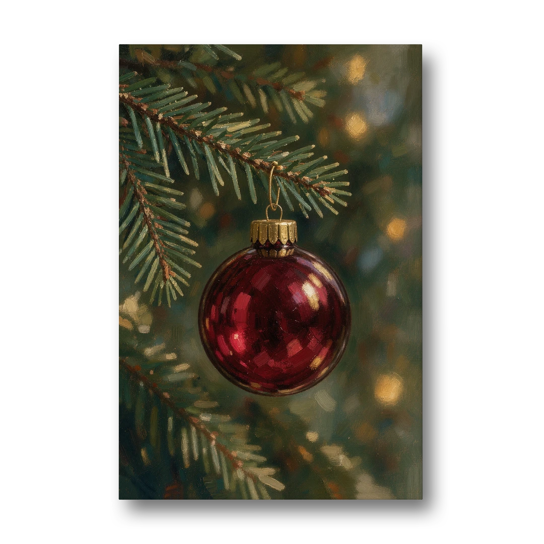 Christmas Oil Painting of a Cranberry Glass Bauble - Canvas Wall Art - Front
