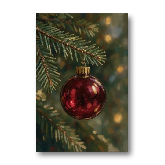 Christmas Oil Painting of a Cranberry Glass Bauble - Canvas Wall Art - Front