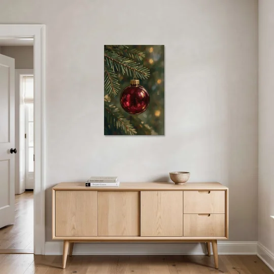 Christmas Oil Painting of a Cranberry Glass Bauble - Canvas Wall Art - Coffee Table - 24x36