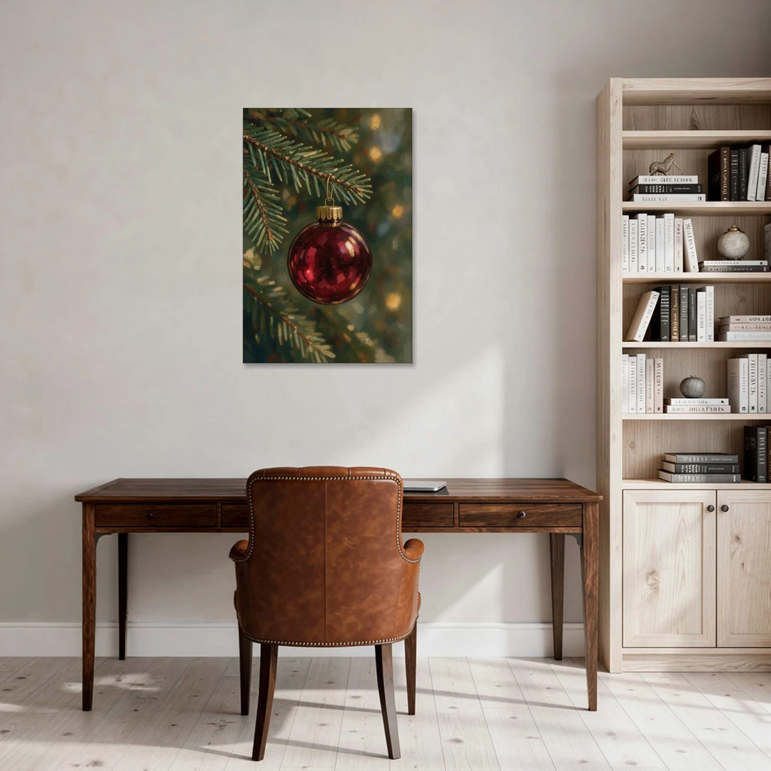 Christmas Oil Painting of a Cranberry Glass Bauble - Canvas Wall Art - Office - 24x36