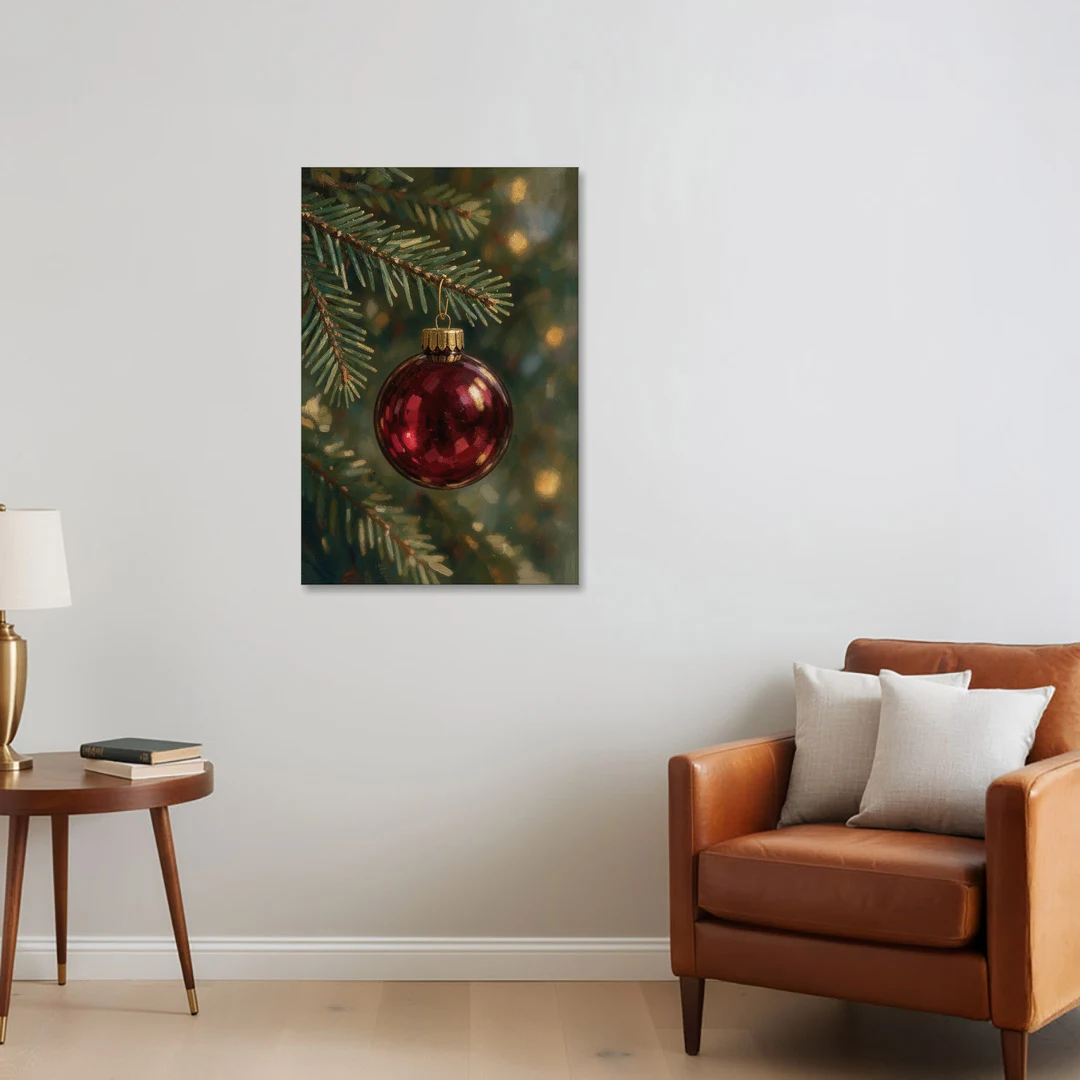 Christmas Oil Painting of a Cranberry Glass Bauble - Canvas Wall Art - Sofa - 24x36