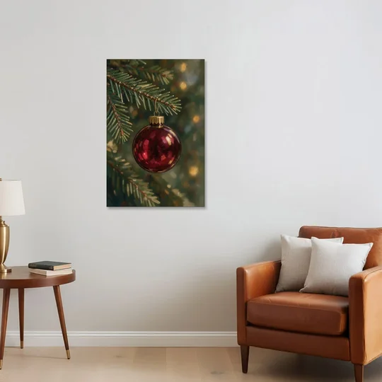 Christmas Oil Painting of a Cranberry Glass Bauble - Canvas Wall Art - Sofa - 24x36