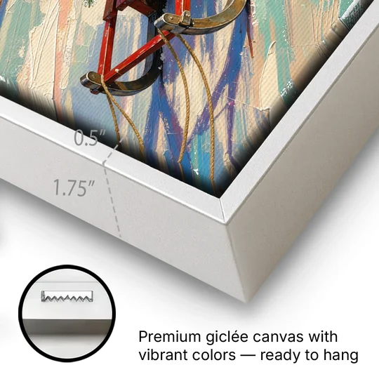 Christmas Paintings on Canvas Sled with Fir Tree - White Framed Canvas Wall Art - Gallery Wrap Corner