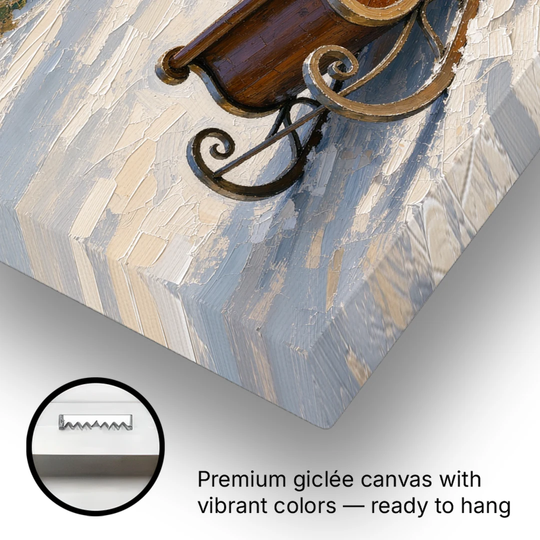 Christmas Sleigh Painting with Plaid Blanket - Canvas Wall Art - Gallery Wrap Corner