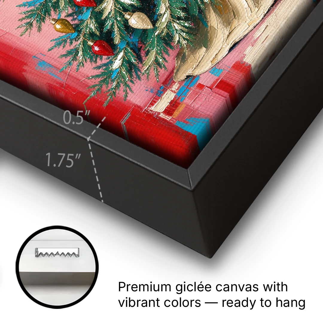 Christmas Tree Canvas Painting with Vintage Bulbs - Black Framed Canvas Wall Art - Gallery Wrap Corner