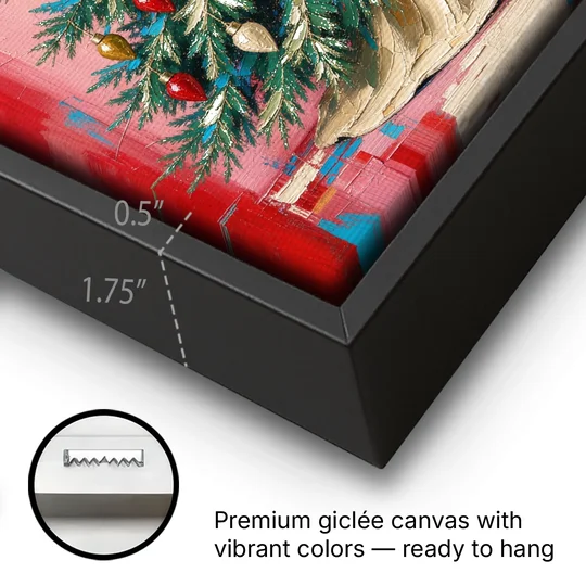 Christmas Tree Canvas Painting with Vintage Bulbs - Black Framed Canvas Wall Art - Gallery Wrap Corner