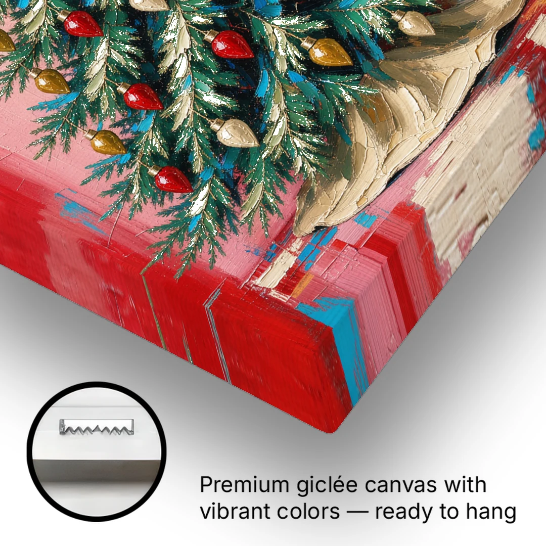 Christmas Tree Canvas Painting with Vintage Bulbs - Canvas Wall Art - Gallery Wrap Corner