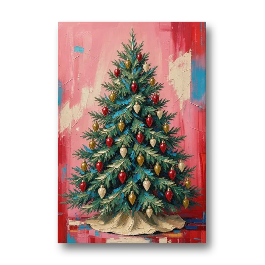 Christmas Tree Canvas Painting with Vintage Bulbs - Canvas Wall Art - Front