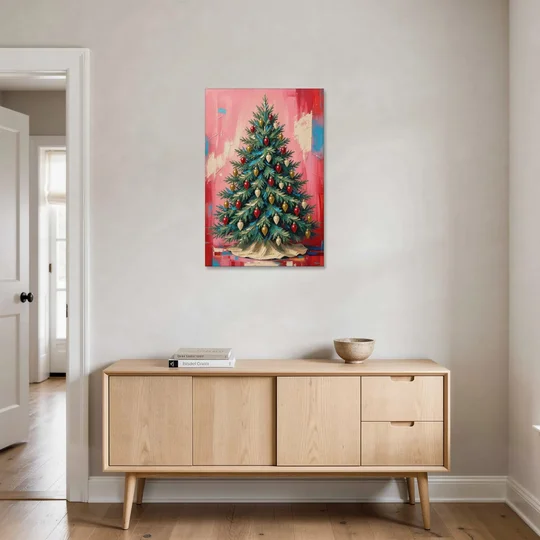 Christmas Tree Canvas Painting with Vintage Bulbs - Canvas Wall Art - Coffee Table - 24x36