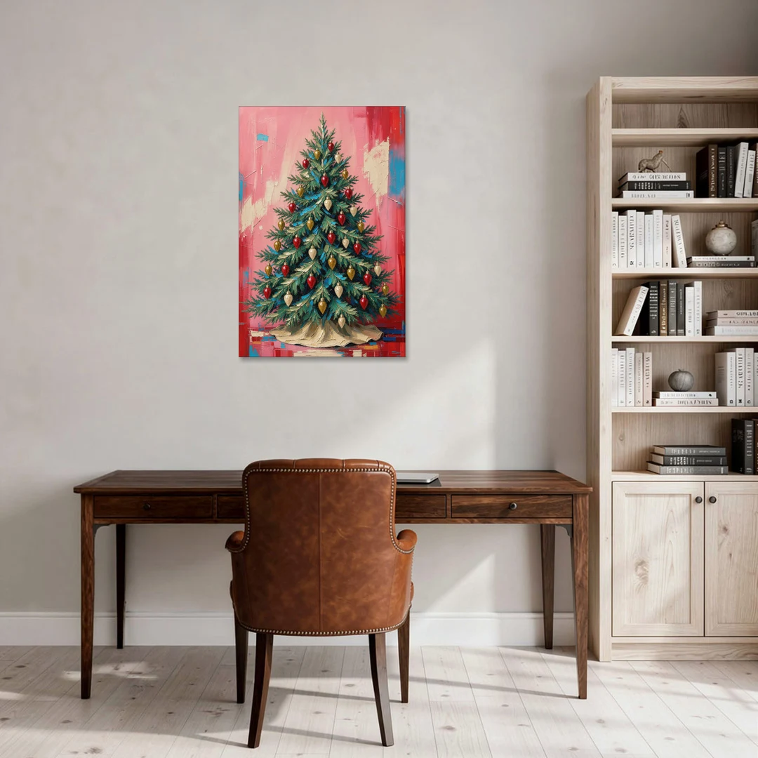 Christmas Tree Canvas Painting with Vintage Bulbs - Canvas Wall Art - Office - 24x36